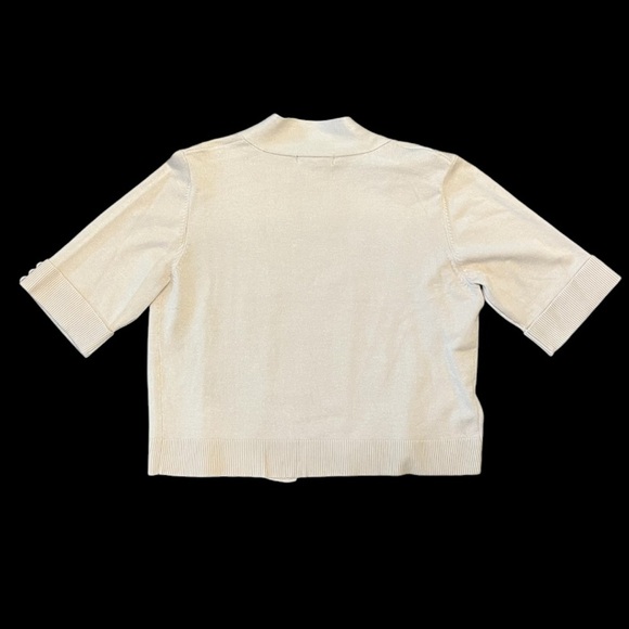 New Linda Matthews Large Taupe Short Sleeve Cardigan - Picture 2 of 8